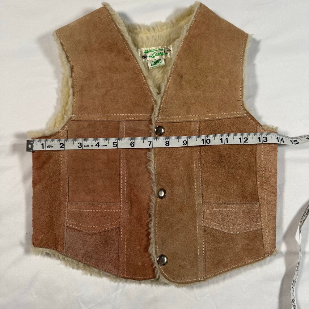 Vintage genuine suede leather sherpa lined vest boys small/medium - Picture 7 of 7